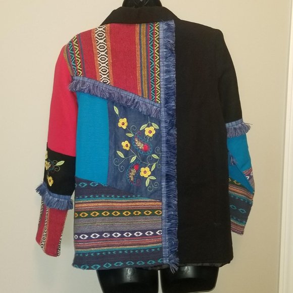 Indigo Moon Jackets & Coats Indigo Moon Patchwork Aztec Boho Fringed